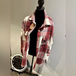 LAST ONE! Brand NEW On Trend buttonup Shacket Wine, Grey & Black Plaid w Pocket